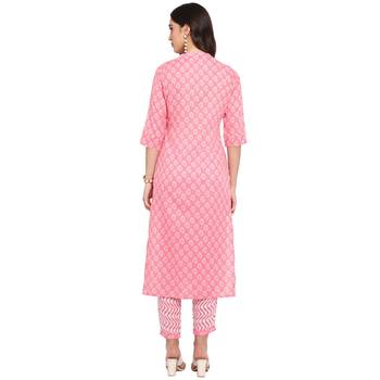 Pink floral cotton printed a line  kurta with pant 2