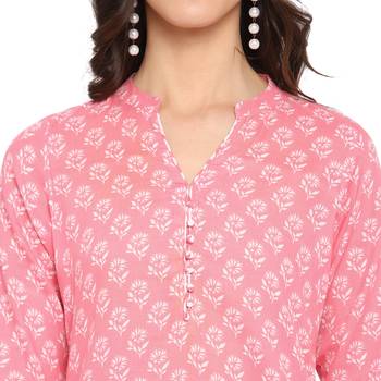Pink floral cotton printed a line  kurta with pant 3