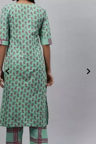 Aqua blue  floral cotton printed a line  kurta with pant