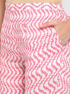 Pink floral cotton printed a line  kurta with pant 4