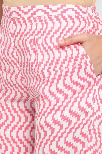 Pink floral cotton printed a line  kurta with pant