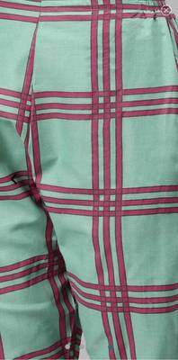 Aqua blue  floral cotton printed a line  kurta with pant 4