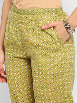 Green floral cotton printed a line  kurta with pant 4