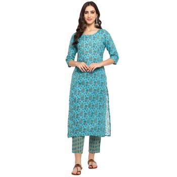 Blue floral cotton printed kurta with pant 1