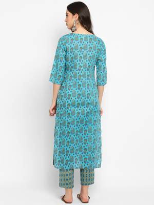 Blue floral cotton printed kurta with pant 2