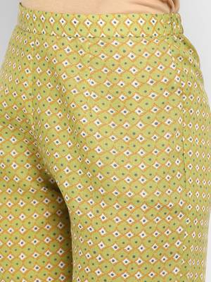 Green floral cotton printed a line  kurta with pant 4