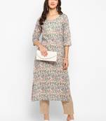 Peach floral cotton printed kurta with pant