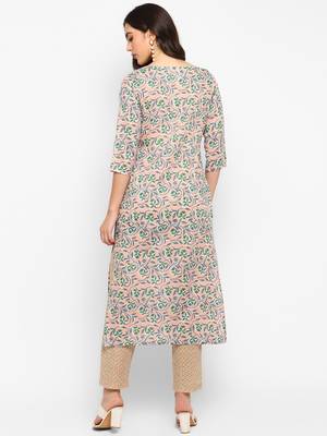 Peach floral cotton printed kurta with pant 2