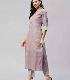 Grey floral cotton printed kurta with pant