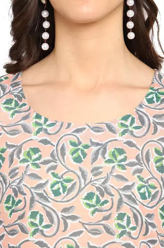 Peach floral cotton printed kurta with pant