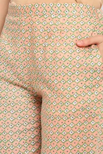Peach floral cotton printed kurta with pant