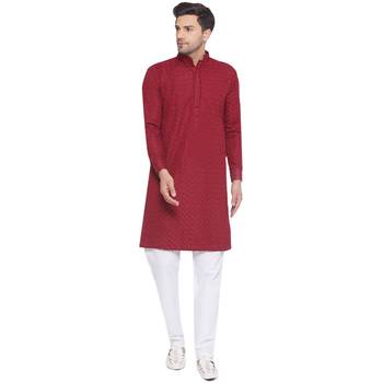 rayon sequence long kurta for men (maroon) 1