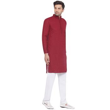 rayon sequence long kurta for men (maroon) 2