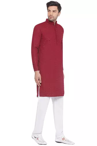 rayon sequence long kurta for men (maroon)