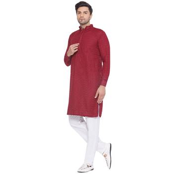 rayon sequence long kurta for men (maroon) 3
