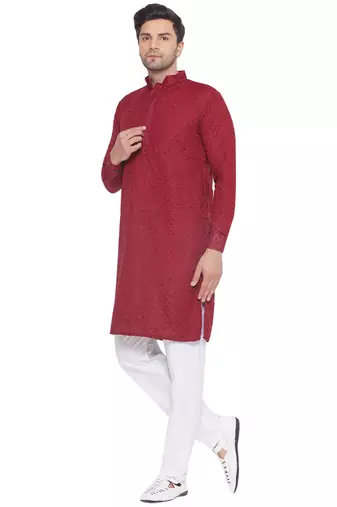 rayon sequence long kurta for men (maroon)