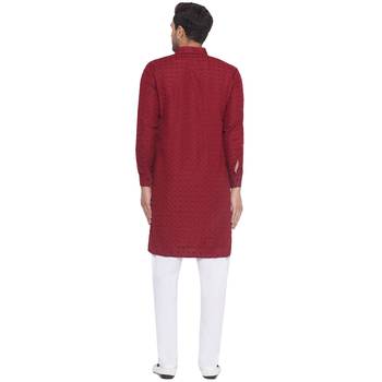 rayon sequence long kurta for men (maroon) 4