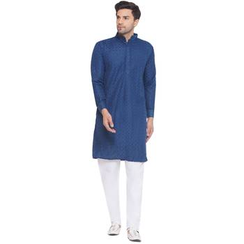 rayon sequence long kurta for men (turquoise) 1