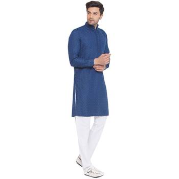 rayon sequence long kurta for men (turquoise) 2