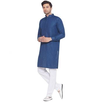rayon sequence long kurta for men (turquoise) 3