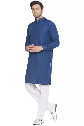 rayon sequence long kurta for men (turquoise)