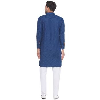 rayon sequence long kurta for men (turquoise) 4
