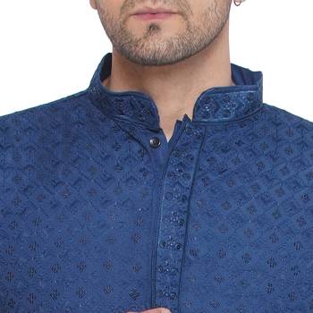 rayon sequence long kurta for men (turquoise) 5