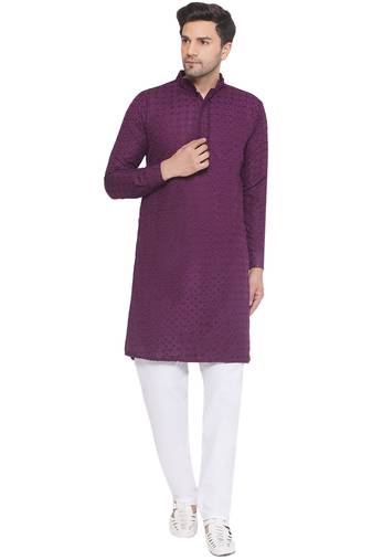 Veera paridhaan rayon sequence long kurta for men (wine)