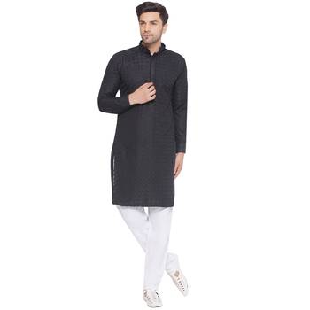 rayon sequence long kurta for men (black) 1