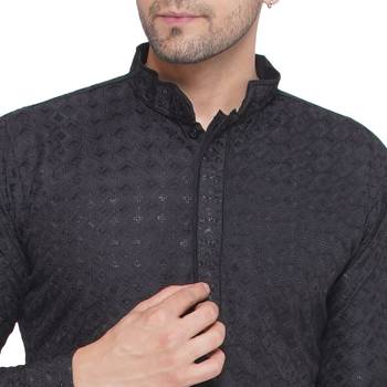 rayon sequence long kurta for men (black) 5