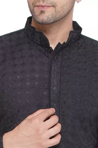 rayon sequence long kurta for men (black)