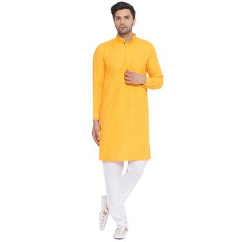 rayon sequence long kurta for men (yellow) 1