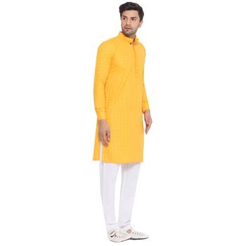 rayon sequence long kurta for men (yellow) 2