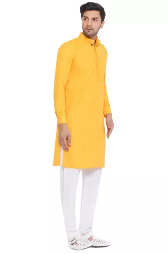 rayon sequence long kurta for men (yellow)