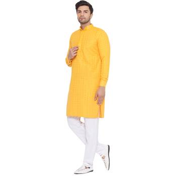 rayon sequence long kurta for men (yellow) 3