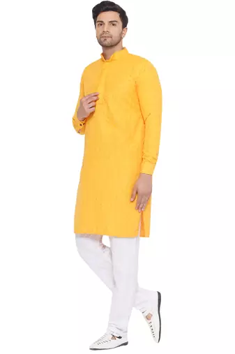 rayon sequence long kurta for men (yellow)