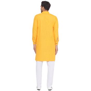 rayon sequence long kurta for men (yellow) 4