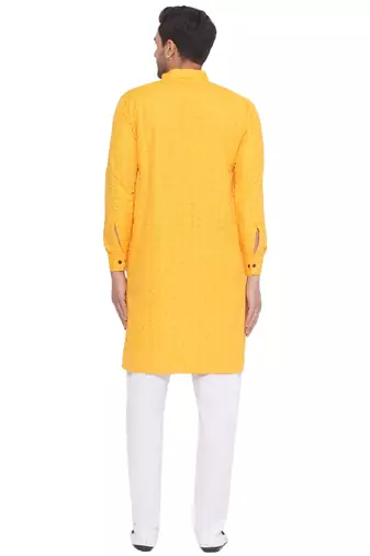 rayon sequence long kurta for men (yellow)