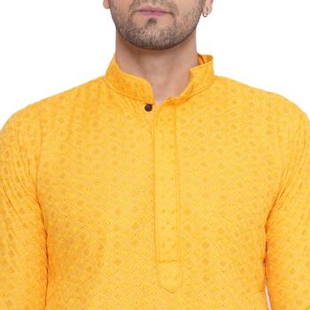 rayon sequence long kurta for men (yellow) 5