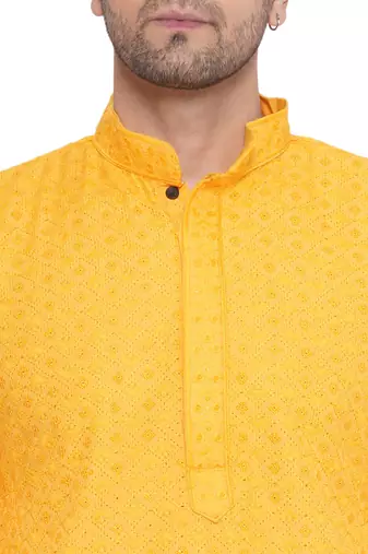 rayon sequence long kurta for men (yellow)