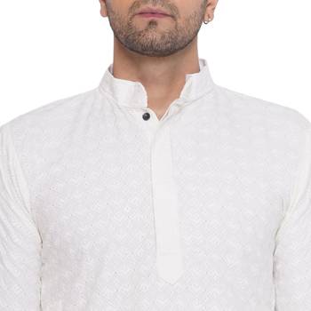 rayon sequence long kurta for men (white) 5