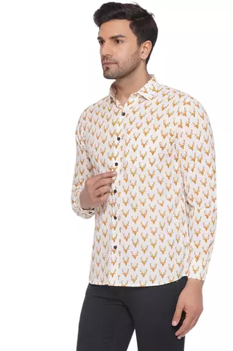 sanganeri printed shirt for men (white)