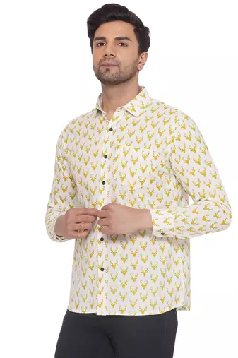 sanganeri printed shirt for men (white)