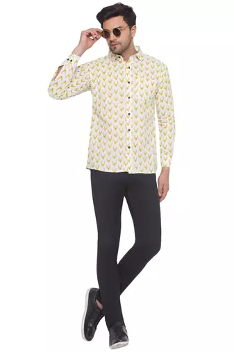sanganeri printed shirt for men (white)