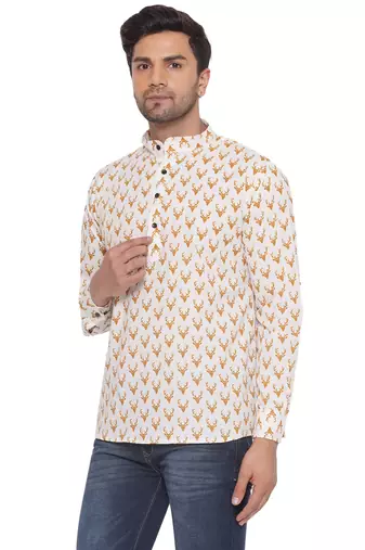sanganeri printed shirt for men (white)