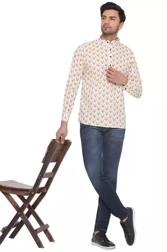 sanganeri printed shirt for men (white)