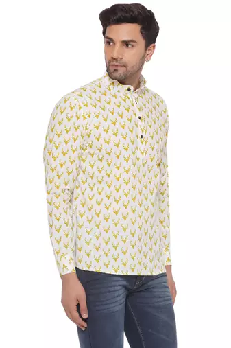 sanganeri printed shirt for men (white)