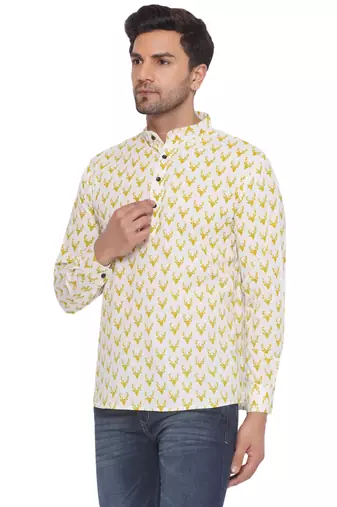 sanganeri printed shirt for men (white)