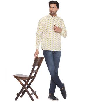 sanganeri printed shirt for men (white) 5