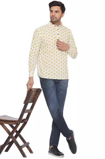 sanganeri printed shirt for men (white)